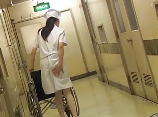 Gorgeous sharked nurse in hose spied sitting on hunkers