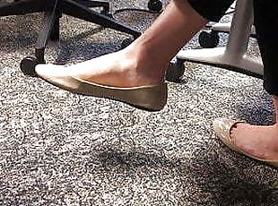 Candid Shoeplay Feet in White Flats Nylons